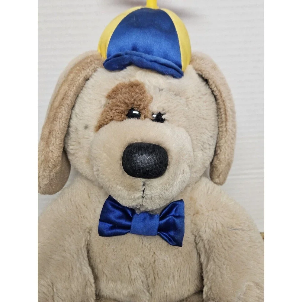 Vintage 1987 Dakin Brown Puppy Dog Whirly Propellor Hat Stuffed Animal Plush 16”